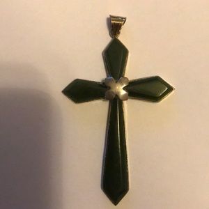 Nefrite Jade and Sterling cross pendant. Marked